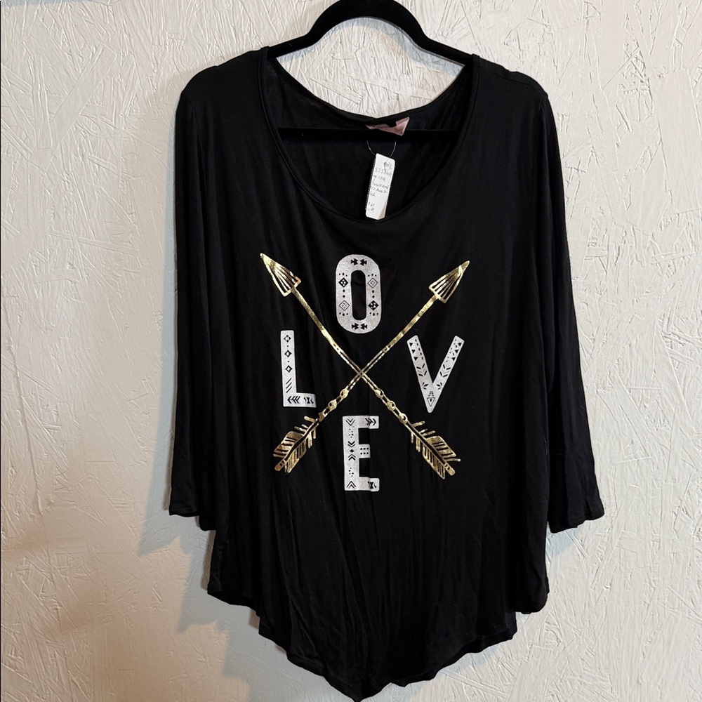 SJS Black Top with Gold Love Graphic